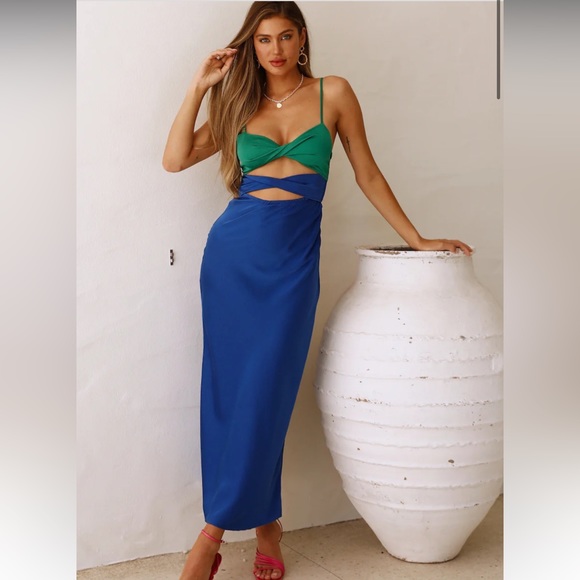 HELLO MOLLY SPLIT THINKING MAXI DRESS ROYAL BLUE - Picture 1 of 9